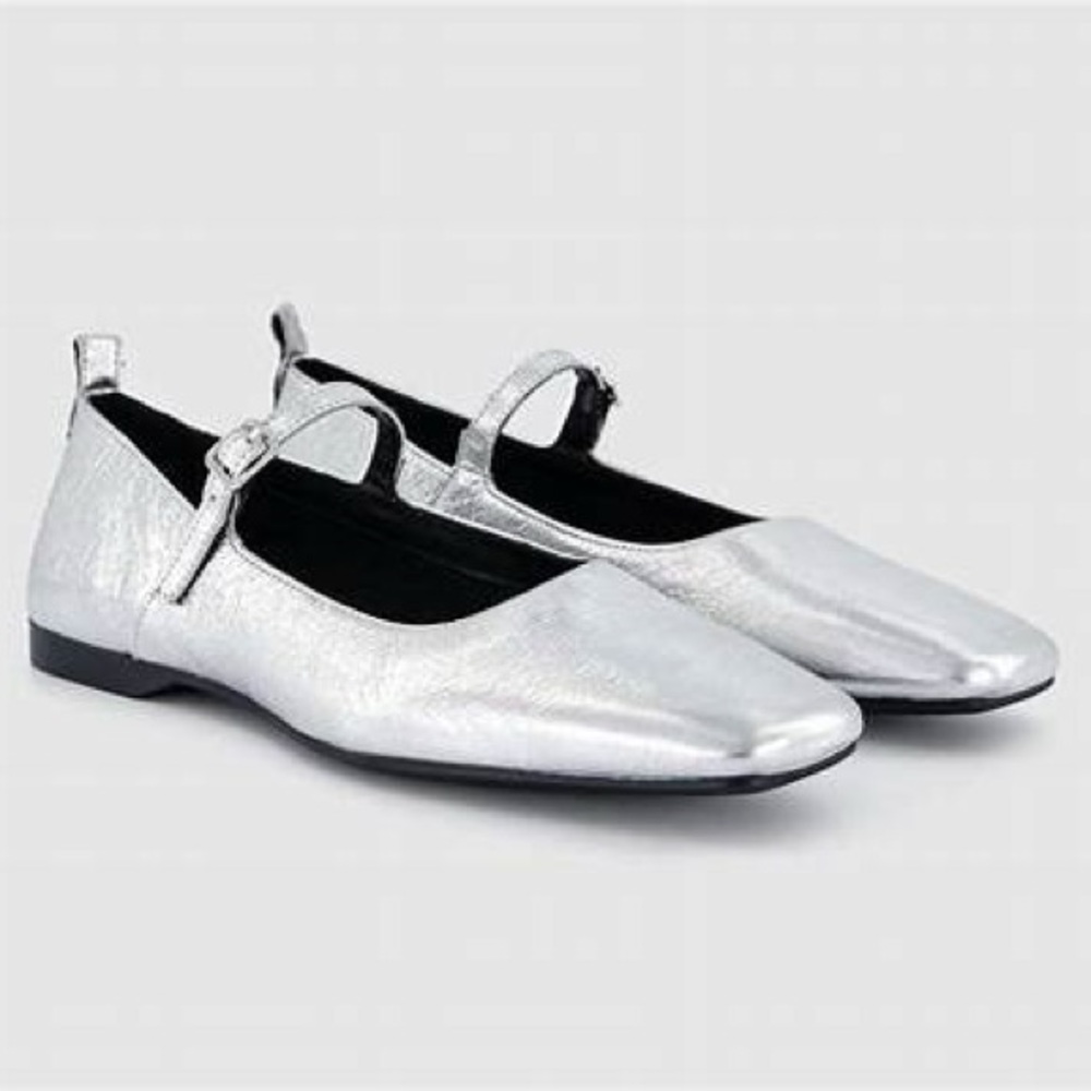 Coquette Balletcore Metallic Capsule Silver Leather Mary Jane Flats Quiet Luxury